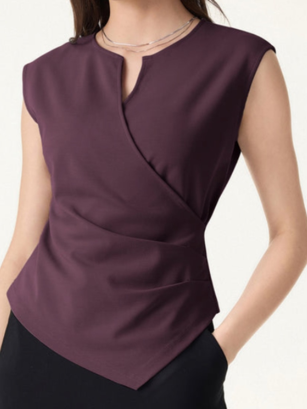 Brand new with tags OGLmove Surplice Wide Shoulder Tucked Angled Tank Top in Dar